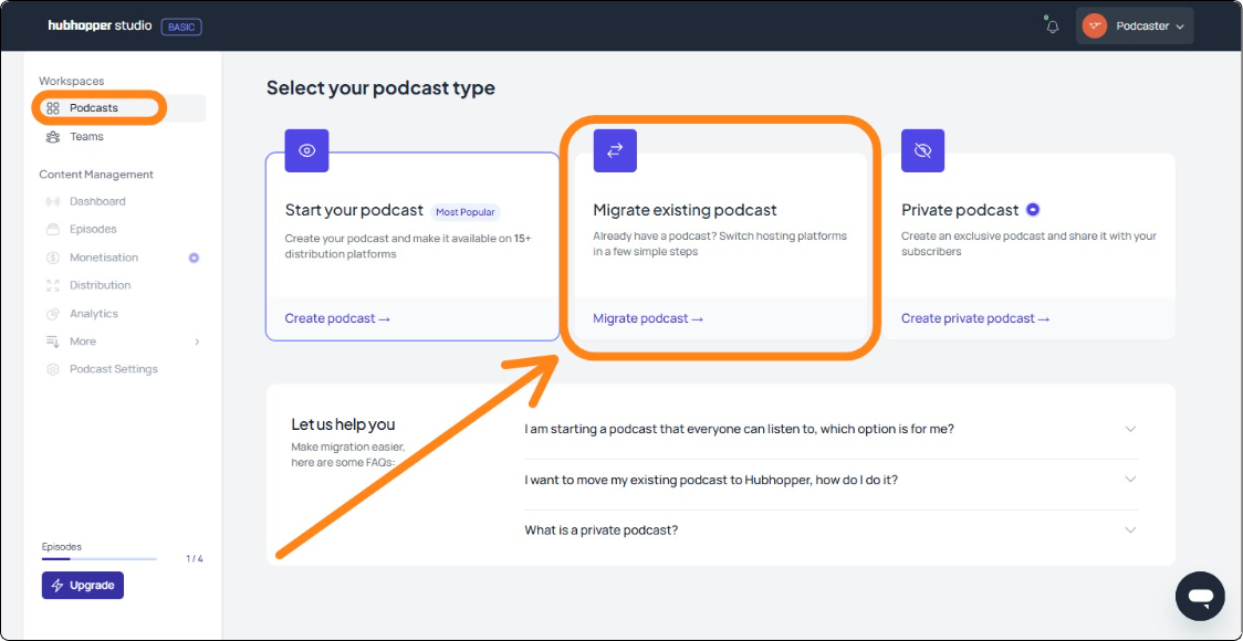 Migrate existing podcast
